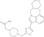 2-[4-[[3-[7-Chloro-1-(oxan-4-ylmethyl)indol-3-yl]-1,2,4-oxadiazol-5-yl]methyl]piperazin-1-yl]aceta…