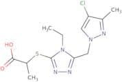 2-({5-[(4-Chloro-3-methyl-1H-pyrazol-1-yl)methyl]-4-ethyl-4H-1,2,4-triazol-3-yl}sulfanyl)propanoic…