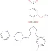 1-((4-(3-Fluorophenyl)-1-(2-methoxy-4-nitrophenyl)sulfonylpyrrolidin-3-yl)methyl)-4-pyridin-2-ylpi…
