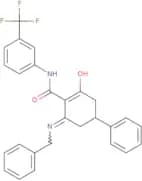 (2-oxo-4-phenyl-6-(benzylamino)cyclohex-1-enyl)-N-(3-(trifluoromethyl)phenyl)formamide