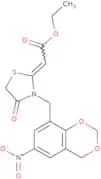 Ethyl 2-{3-[(6-nitro-2,4-dihydro-1,3-benzodioxin-8-yl)methyl]-4-oxo-1,3-thiazolidin-2-ylidene}acet…