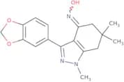3-benzo[d]1,3-dioxolan-5-yl-4-(hydroxyimino)-1,6,6-trimethyl-5,6,7-trihydro1H-indazole