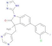 5-(3-Chloro-4-fluorophenyl)-3-methyl-3-(pyrimidin-5-ylmethyl)-1-(1H-1,2,4-triazol-3-yl)indolin-2-o…