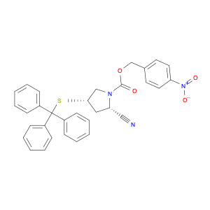 1-Pyrrolidinecarboxylic acid, 2-cyano-4-[(triphenylmethyl)thio]-, (4-nitrophenyl)methyl ester, (2S…