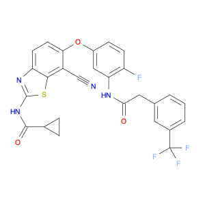 N-[7-cyano-6-(4-fluoro-3-{2-[3-(trifluoromethyl)phenyl]acetamido}phenoxy)-1,3-benzothiazol-2-yl]cy…