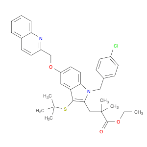 Ethyl 3-(3-(tert-butylthio)-1-(4-chlorobenzyl)-5-(quinolin-2-ylmethoxy)-1H-indol-2-yl)-2,2-dimethy…
